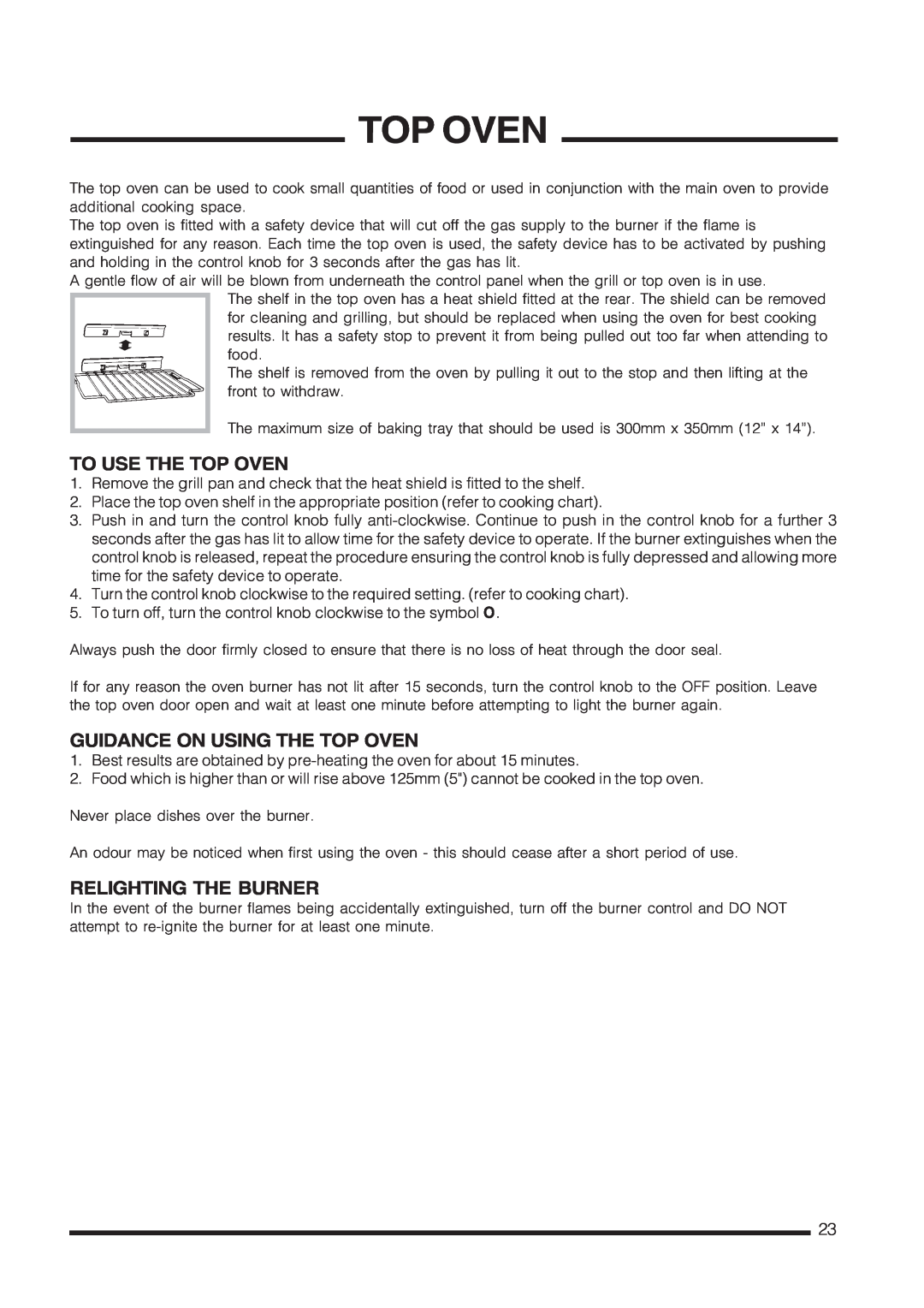 Cannon C60GCIS installation instructions To Use The Top Oven, Guidance On Using The Top Oven, Relighting The Burner 