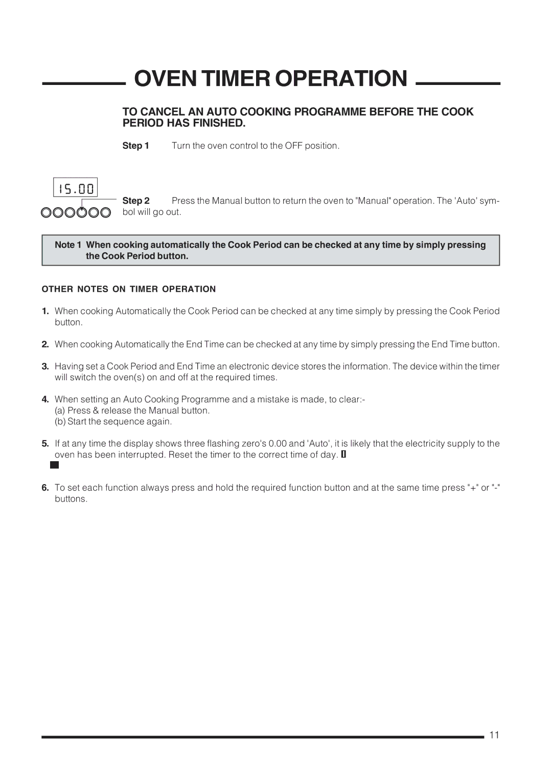 Cannon C60GCB, C60GCW, C60GCS, C60GCK installation instructions Other Notes on Timer Operation 