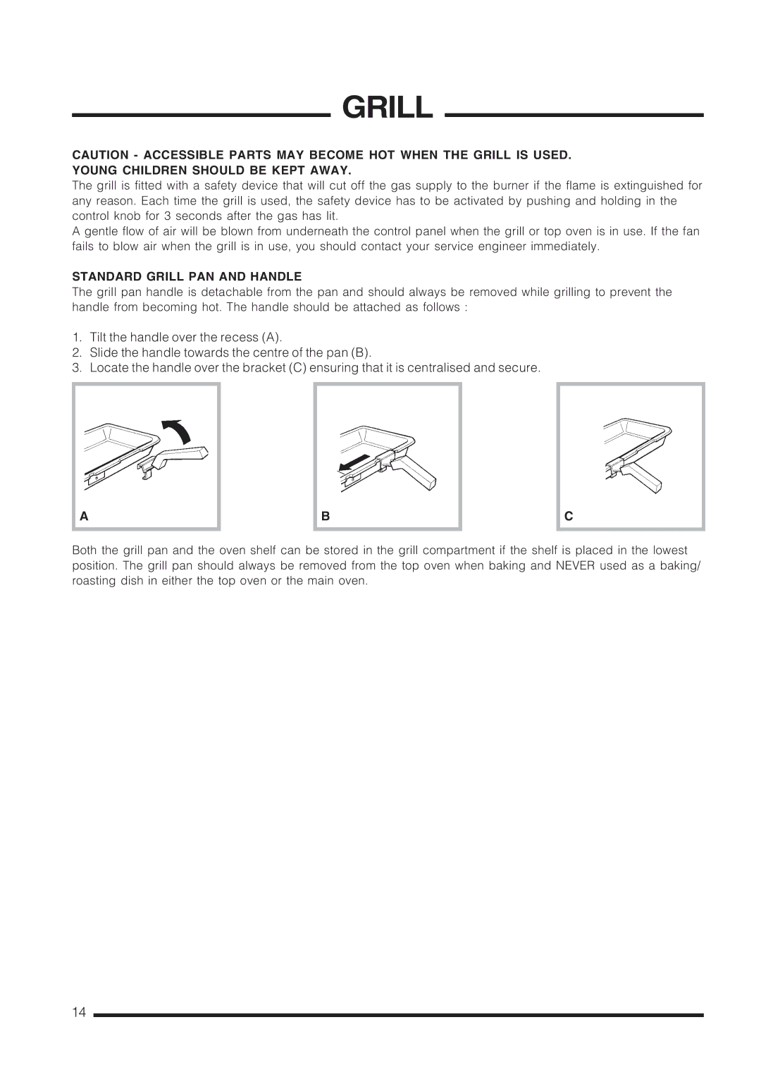 Cannon C60GCK, C60GCW, C60GCS, C60GCB installation instructions Standard Grill PAN and Handle 