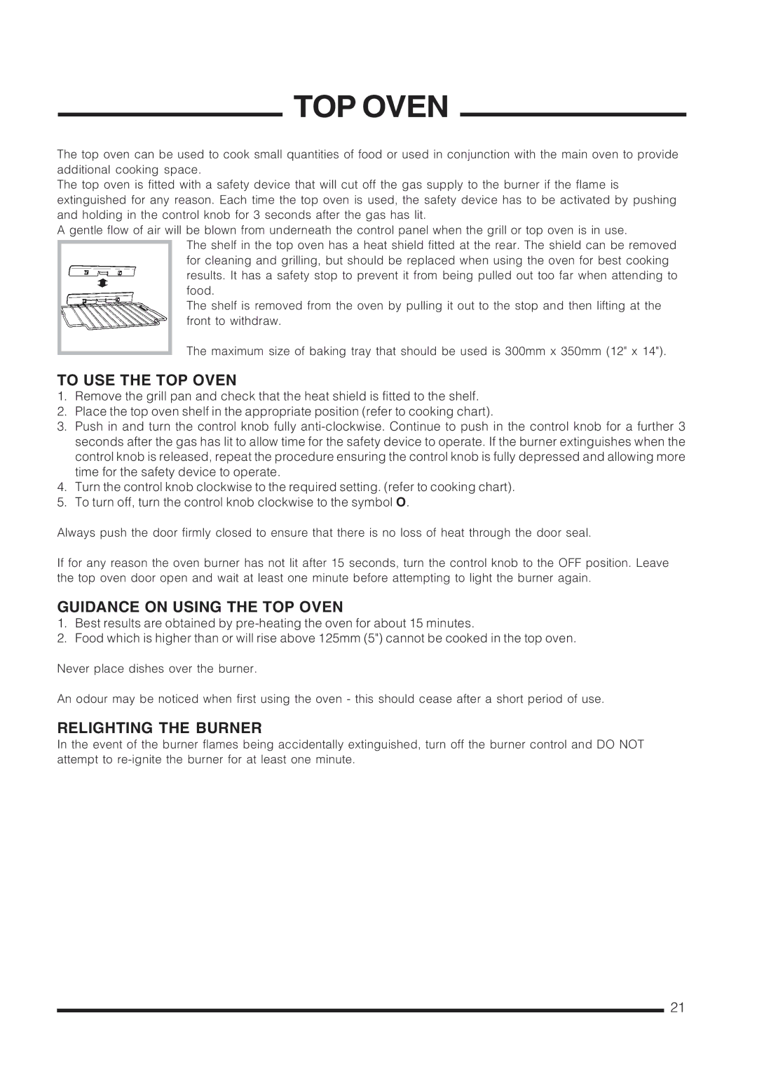 Cannon C60GCS, C60GCW, C60GCK, C60GCB To USE the TOP Oven, Guidance on Using the TOP Oven, Relighting the Burner 