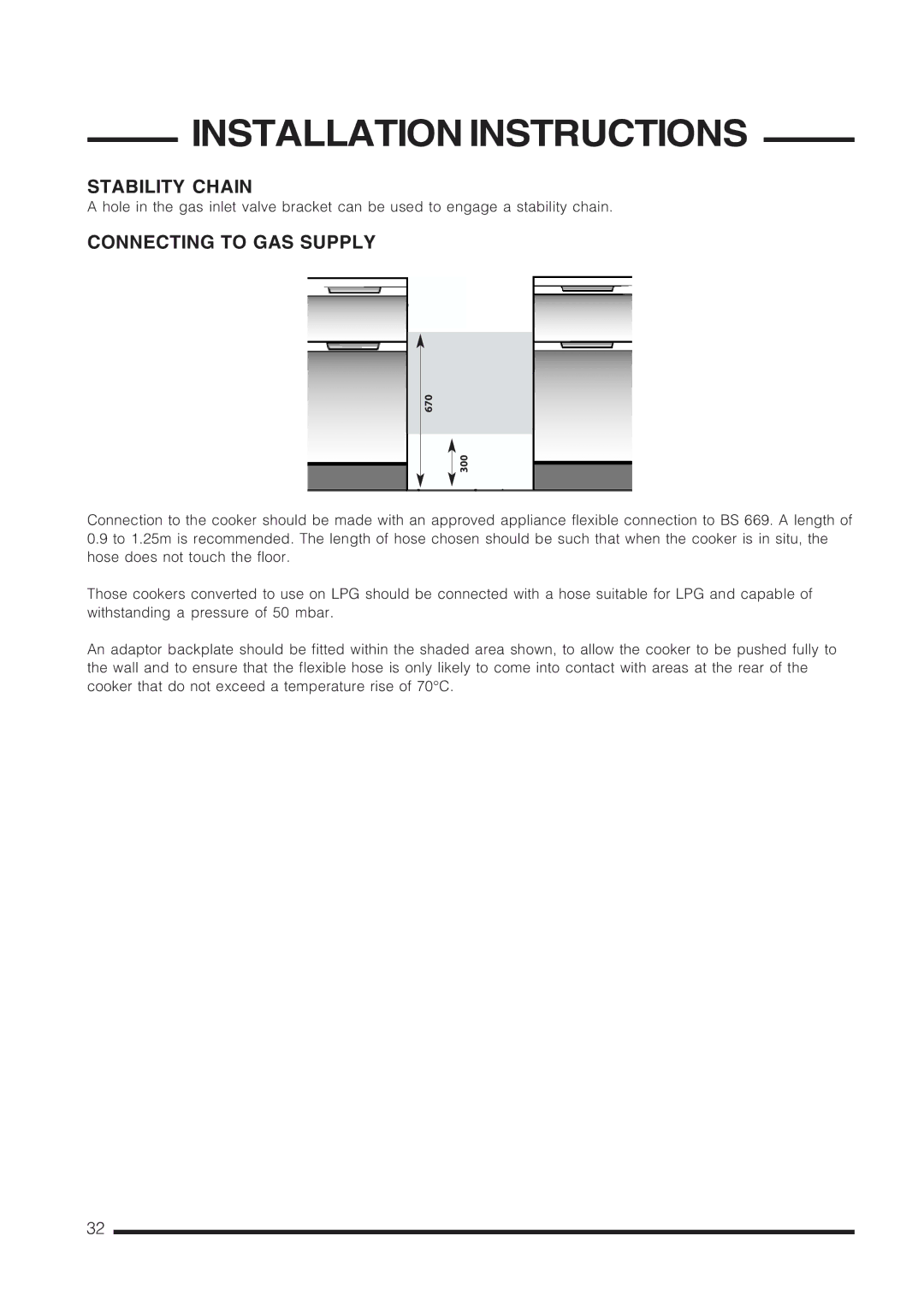 Cannon C60GCW, C60GCS, C60GCK, C60GCB installation instructions Stability Chain, Connecting to GAS Supply 