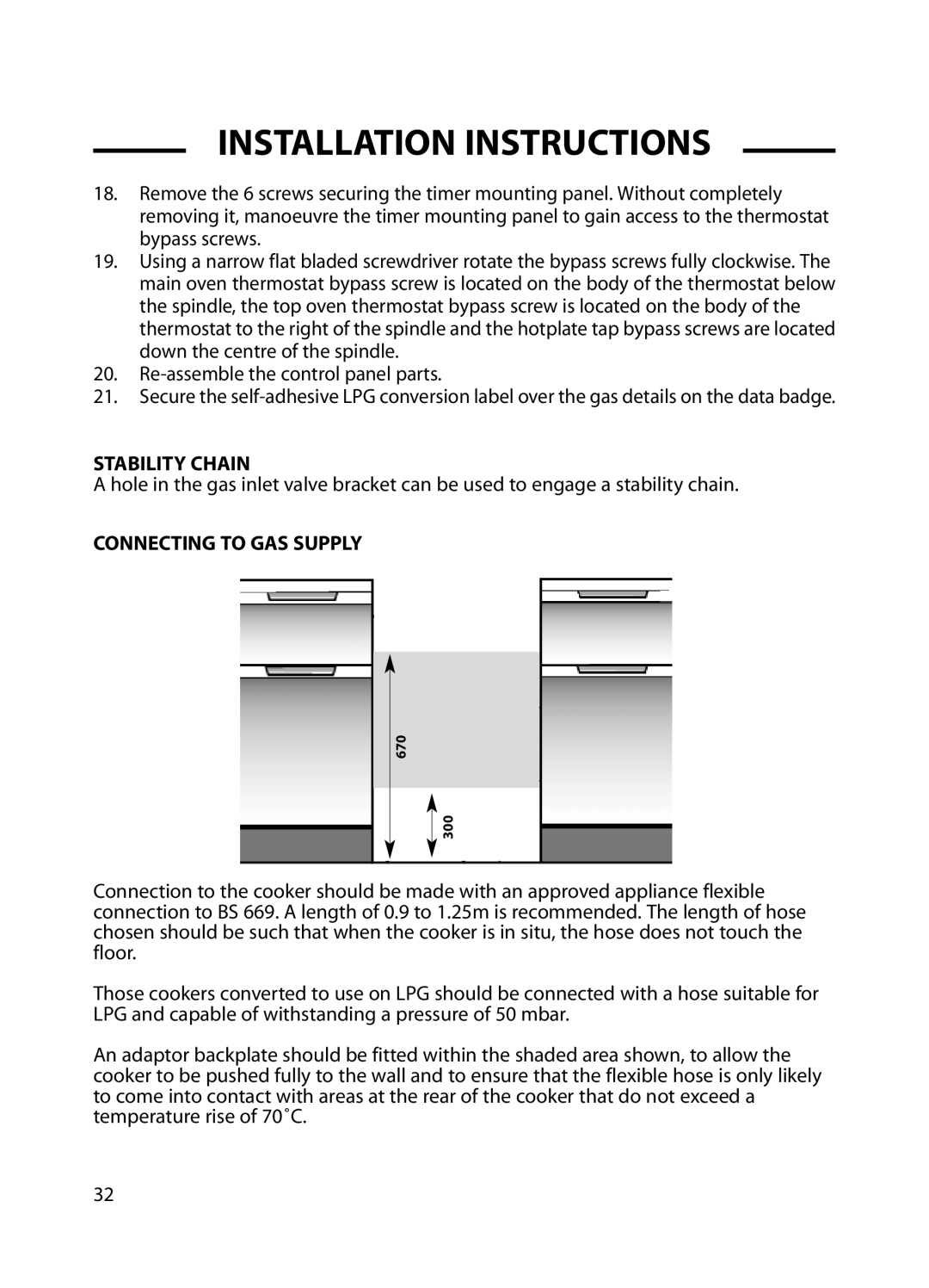 Cannon C60GP installation instructions Stability Chain, Connecting to GAS Supply 