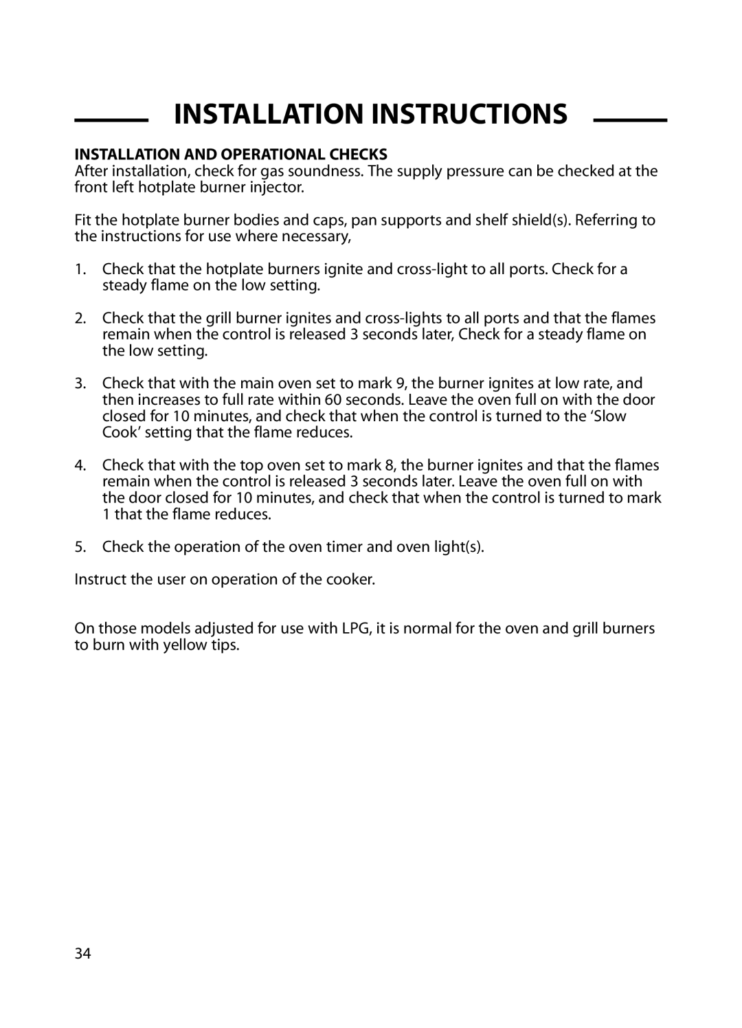 Cannon C60GP installation instructions Installation and Operational Checks 