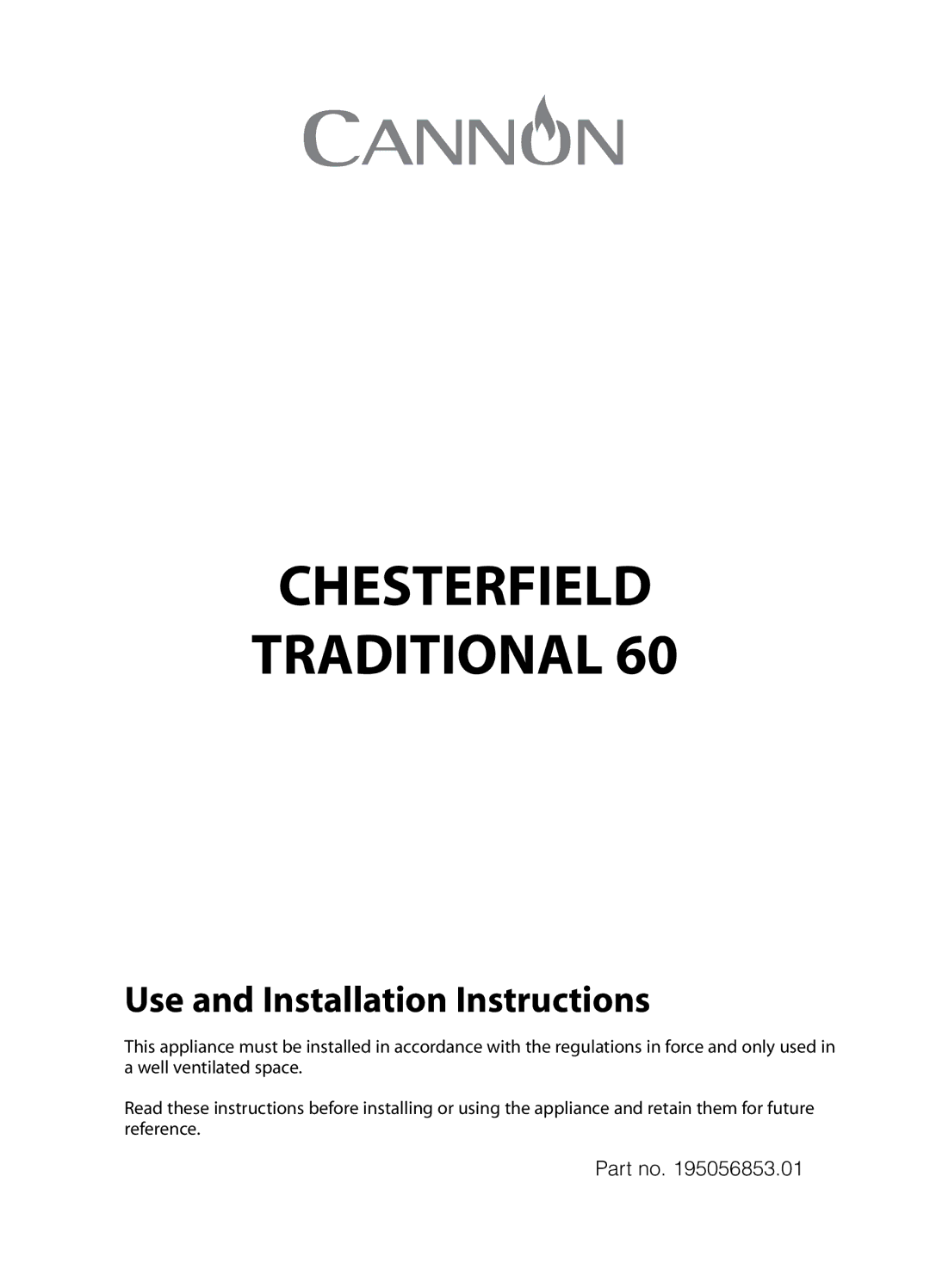 Cannon C60GC, C60GT installation instructions Chesterfield Traditional 