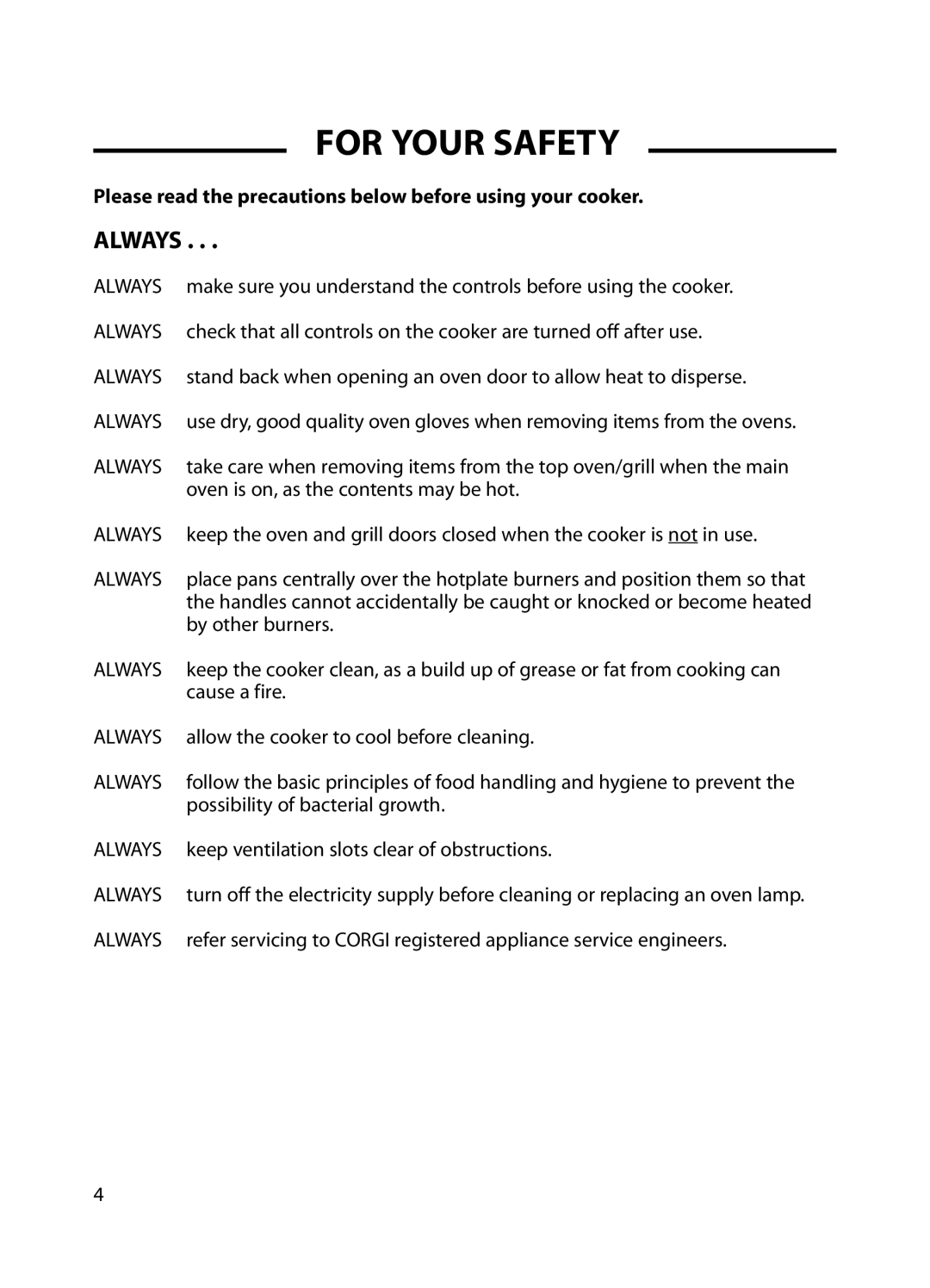 Cannon C60GT, C60GC installation instructions For Your Safety, Always 