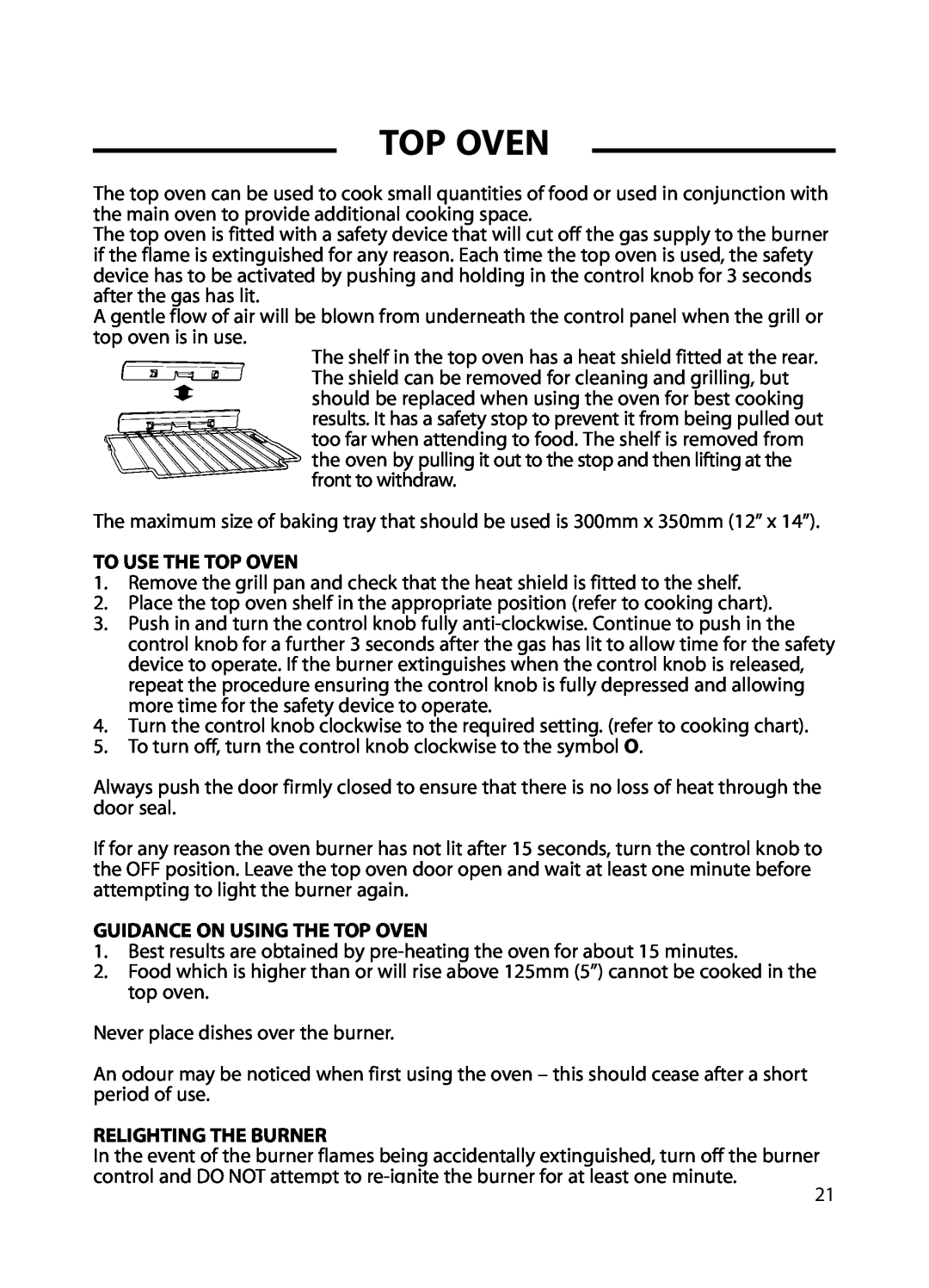 Cannon C60GC, C60GT installation instructions To Use The Top Oven, Guidance On Using The Top Oven, Relighting The Burner 