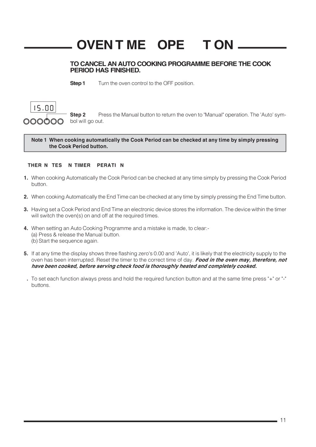 Cannon C60GCIS, C60LCIW, C60LCIS, CARRICK, C60LCIK, C60GCIK, C60GCIW installation instructions Other Notes on Timer Operation 