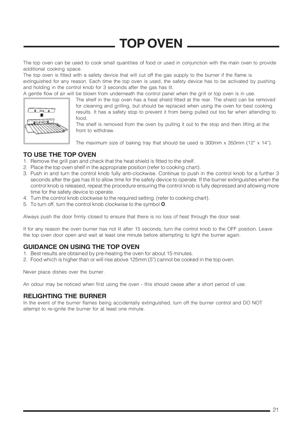 Cannon C60LCIW, C60LCIS, CARRICK, C60LCIK To USE the TOP Oven, Guidance on Using the TOP Oven, Relighting the Burner 