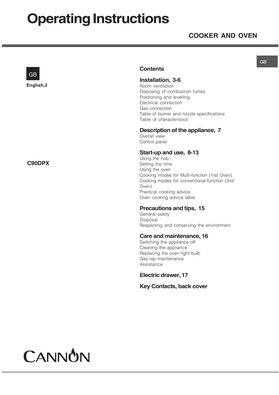 Cannon C90DPX manual Operating Instructions 