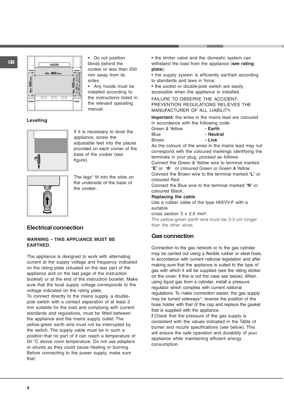 Cannon C90DPX manual Electrical connection, Gas connection 