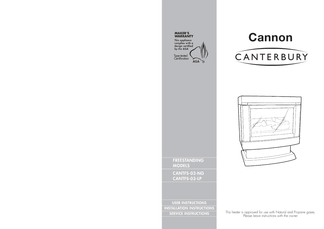 Cannon CANTFS-03-NG, CANTFS-03-LP installation instructions Cannon 