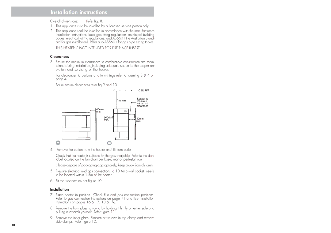 Cannon CANTFS-03-LP, CANTFS-03-NG installation instructions Installation instructions, Clearances, Overall dimensions 