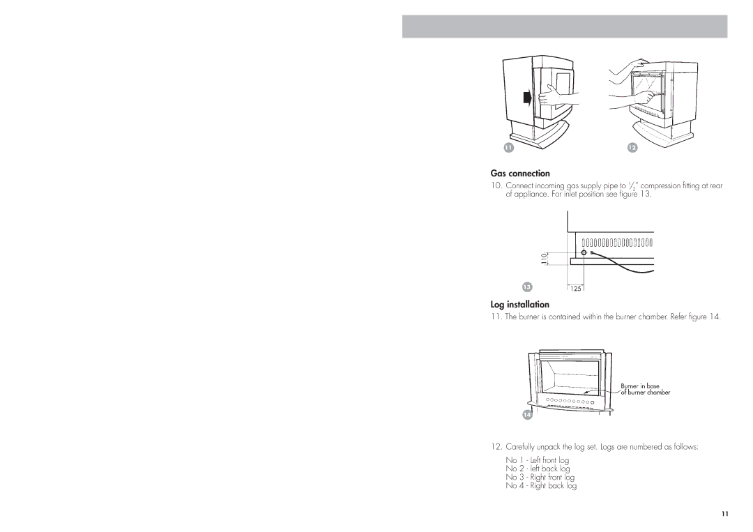 Cannon CANTFS-03-NG, CANTFS-03-LP installation instructions Gas connection, Log installation 