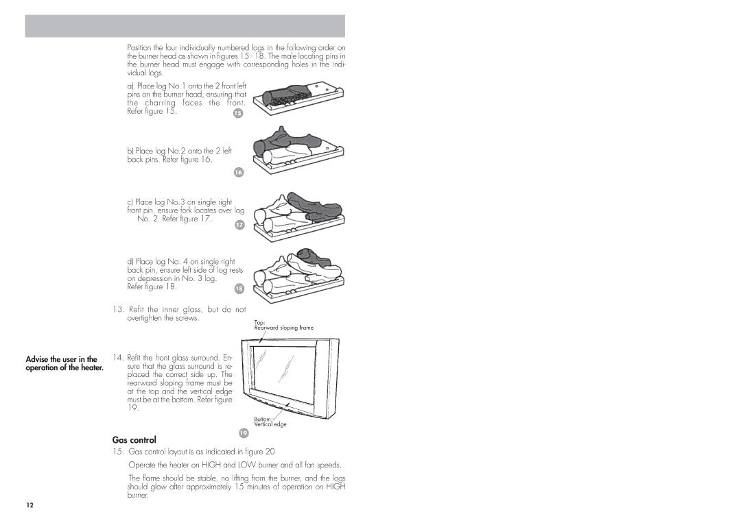 Cannon CANTFS-03-LP, CANTFS-03-NG Gas control, Place log No.2 onto the 2 left back pins. Refer figure 