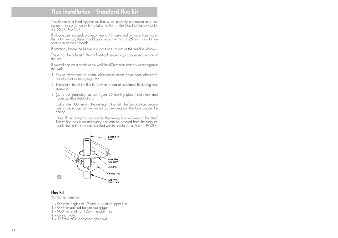 Cannon CANTFS-03-LP, CANTFS-03-NG installation instructions Flue installation Standard flue kit, Flue kit 