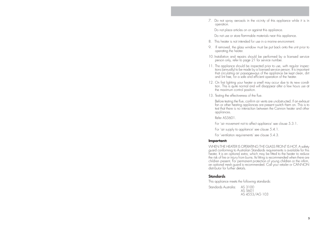 Cannon CANTFS-03-NG, CANTFS-03-LP installation instructions Standards 