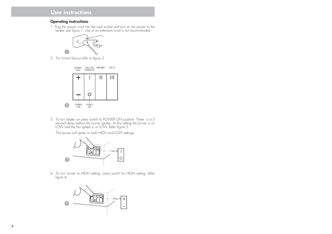 Cannon CANTFS-03-LP, CANTFS-03-NG User instructions, Operating instructions, For control lay-out refer to figure 