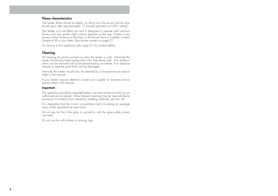 Cannon CANTFS-03-LP, CANTFS-03-NG installation instructions Flame characteristics, Cleaning 