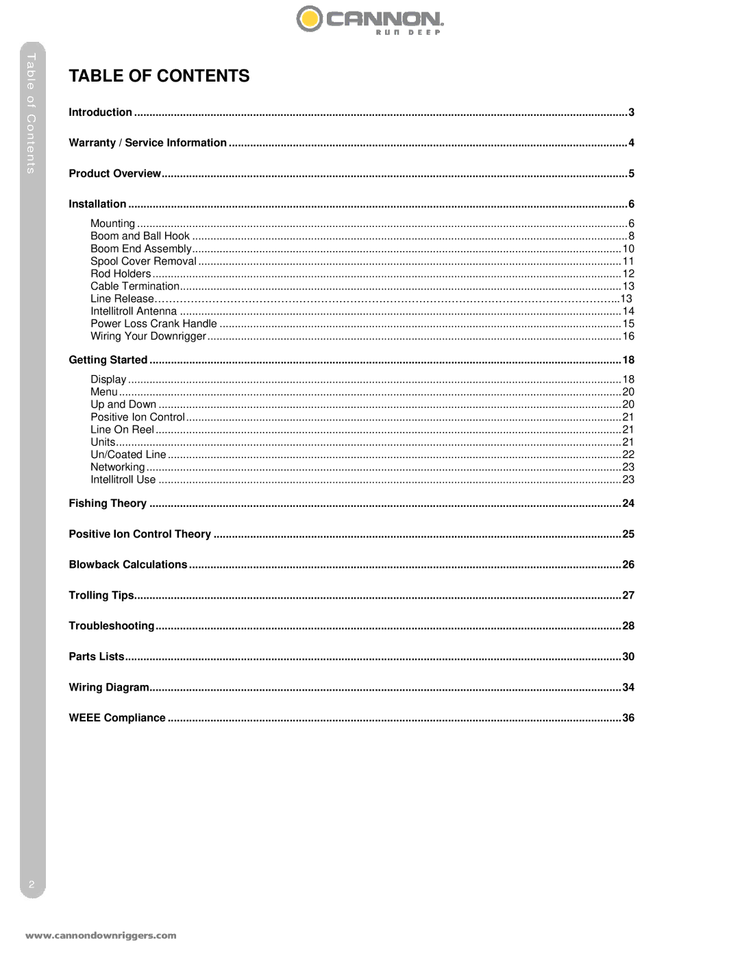 Cannon DIGI-TROLL 5 TS owner manual Table of Contents 