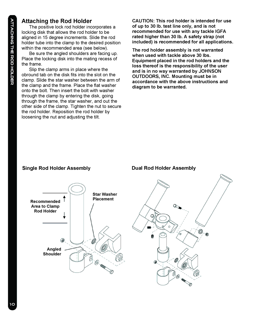 Cannon LAKE-TROLL, EASI-TROLL /E, EASI-TROLL HS owner manual Attaching the Rod Holder 