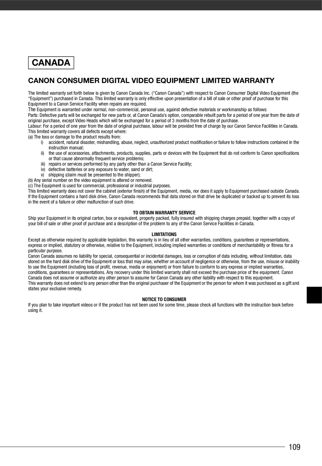 Cannon FS10/FS11/FS100 instruction manual Canada 