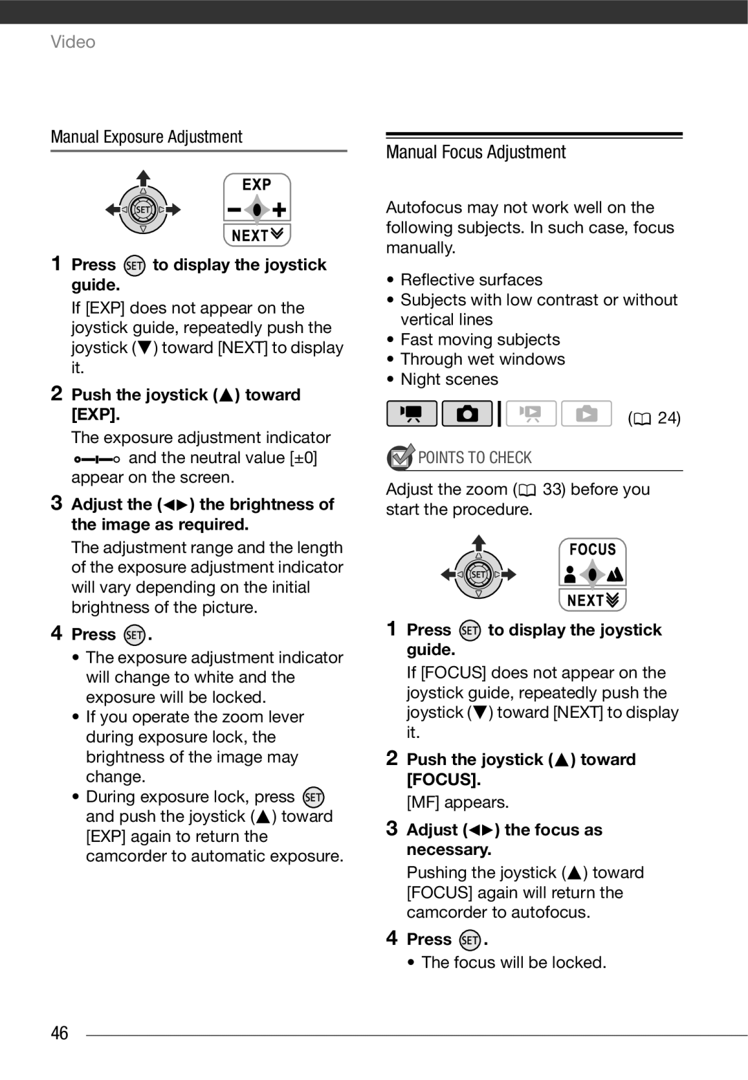 Cannon FS10/FS11/FS100 instruction manual Manual Focus Adjustment 