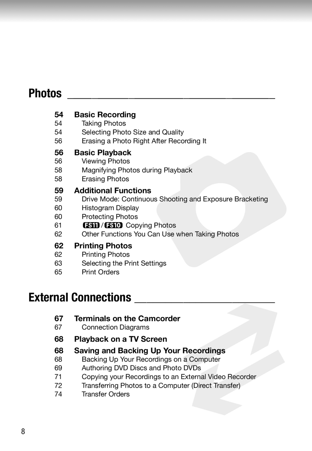 Cannon FS10/FS11/FS100 Additional Functions, Printing Photos, Terminals on the Camcorder, Connection Diagrams 