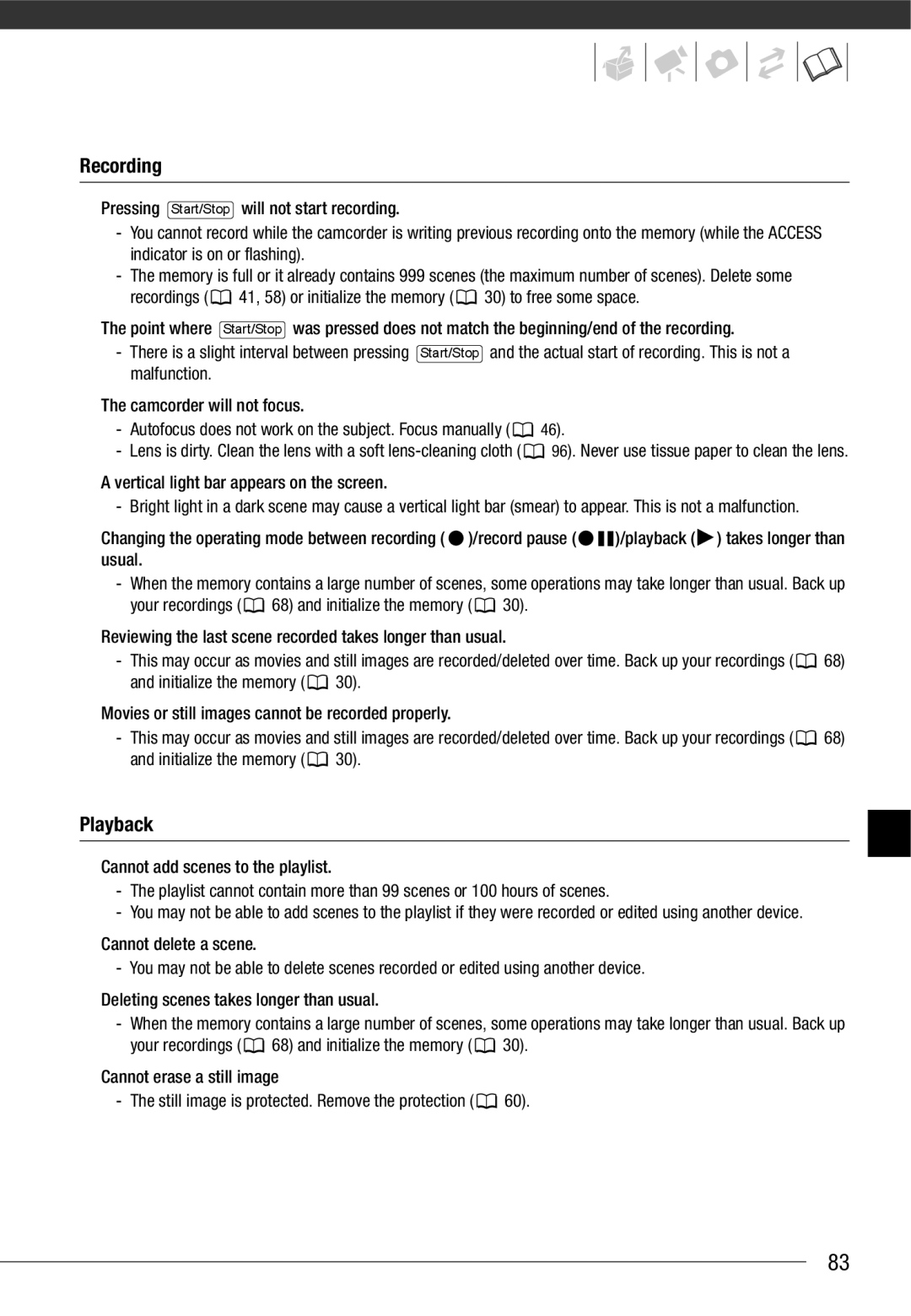 Cannon FS10/FS11/FS100 instruction manual Recording, Playback 