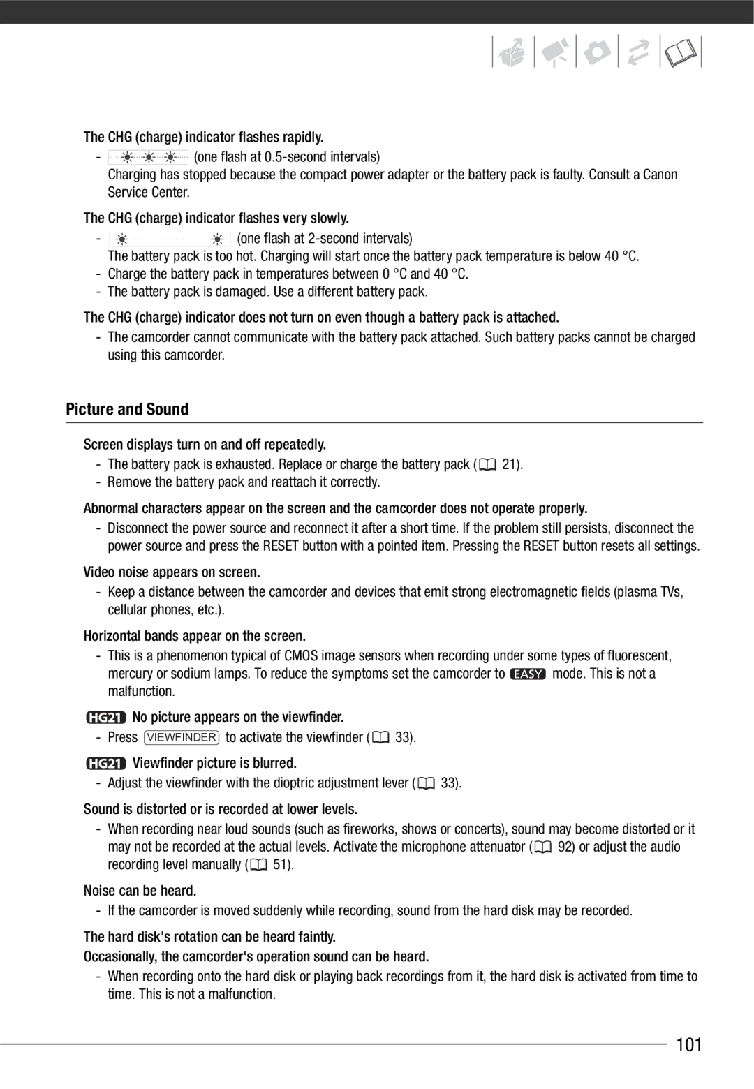 Cannon HG20 instruction manual 101, Picture and Sound 