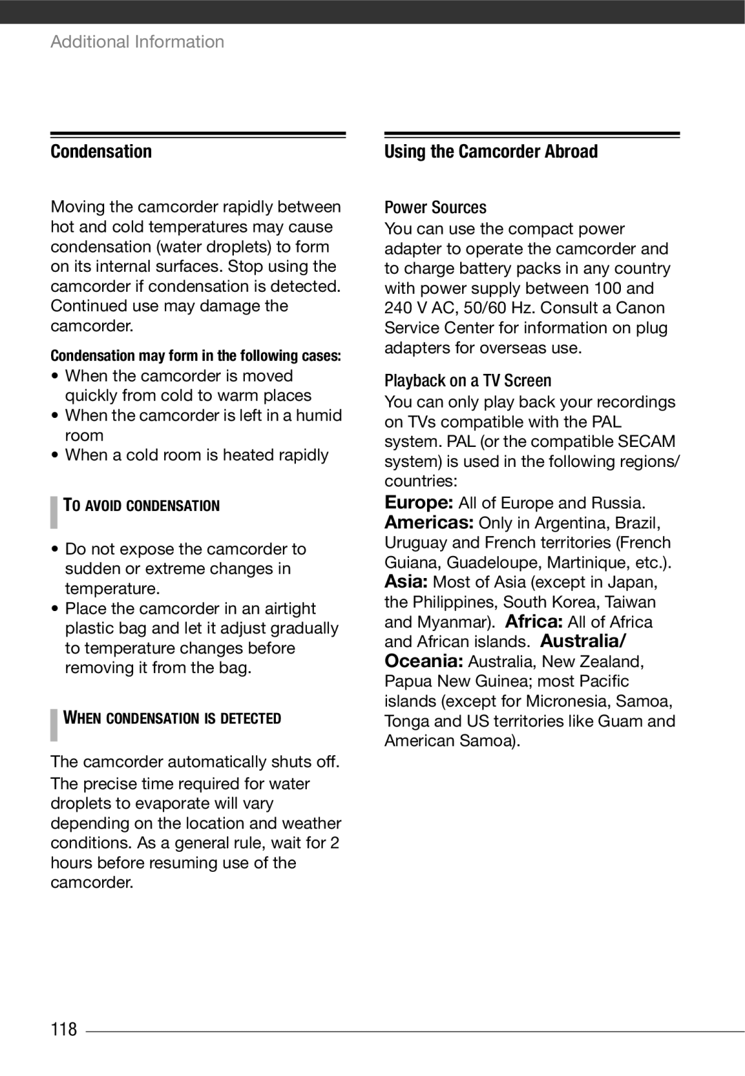 Cannon HG20 instruction manual Condensation, 118 