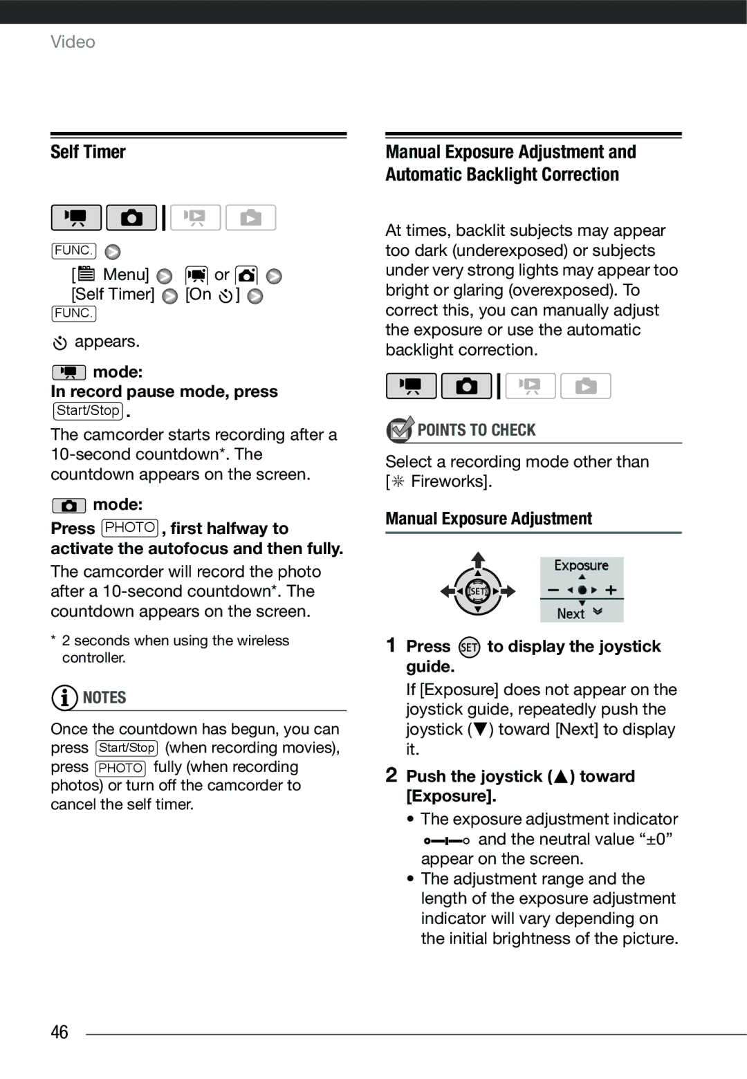 Cannon HG20 instruction manual Self Timer, Mode, Push the joystick toward Exposure 