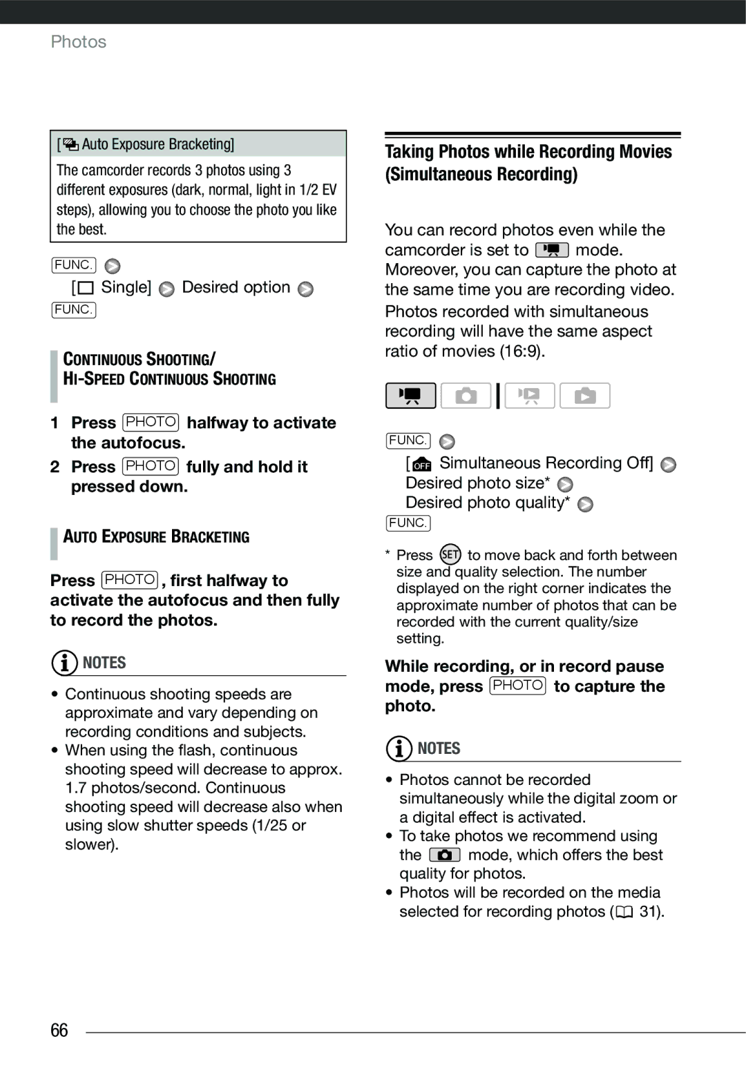 Cannon HG20 instruction manual Single Desired option, Taking Photos while Recording Movies Simultaneous Recording 