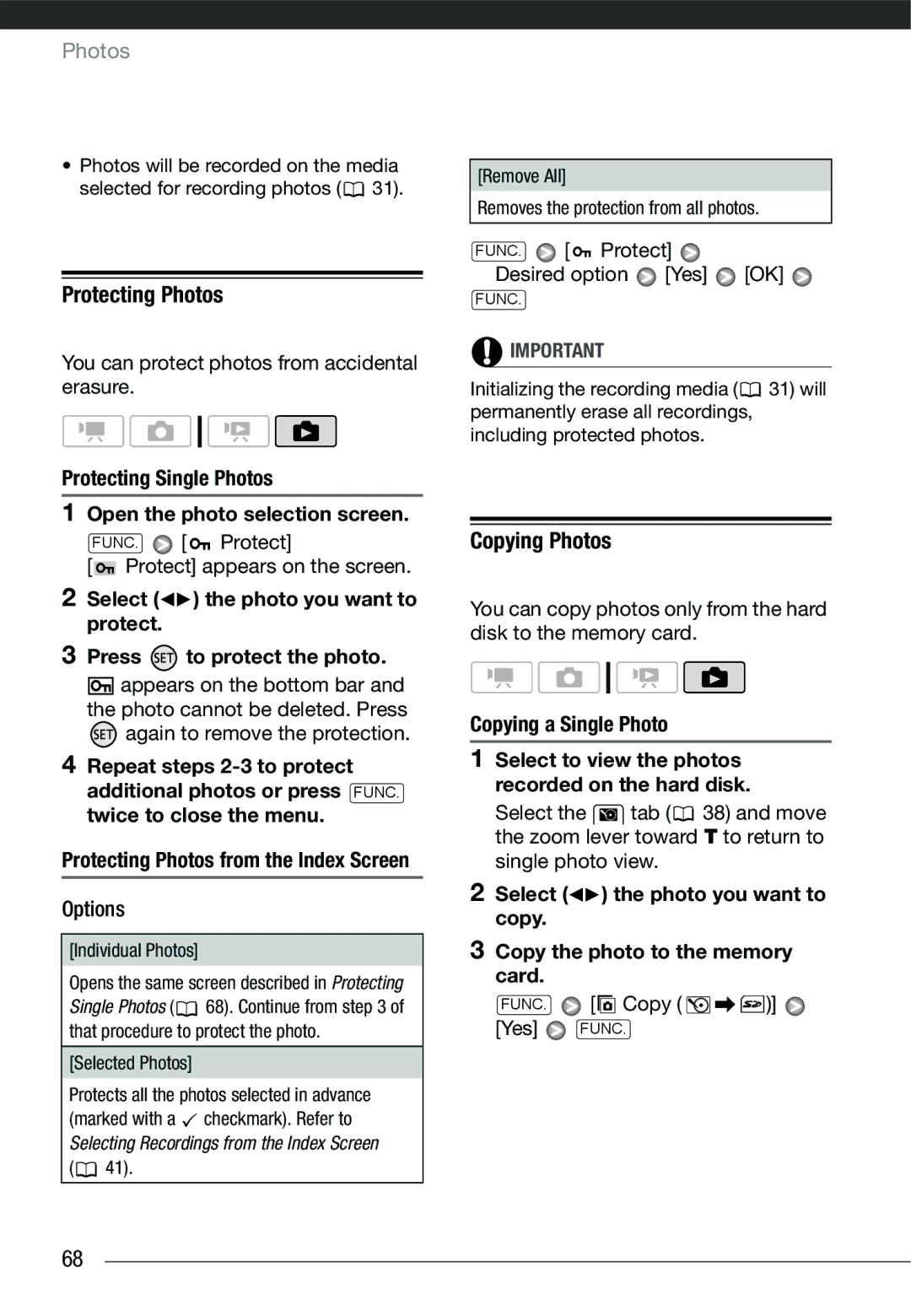 Cannon HG20 instruction manual Protecting Photos, Copying Photos, Protecting Single Photos Open the photo selection screen 