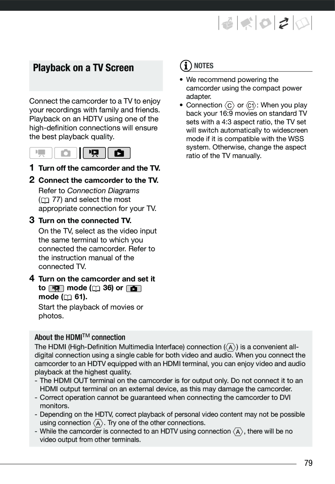 Cannon HG20 instruction manual Playback on a TV Screen, Select the most appropriate connection for your TV 