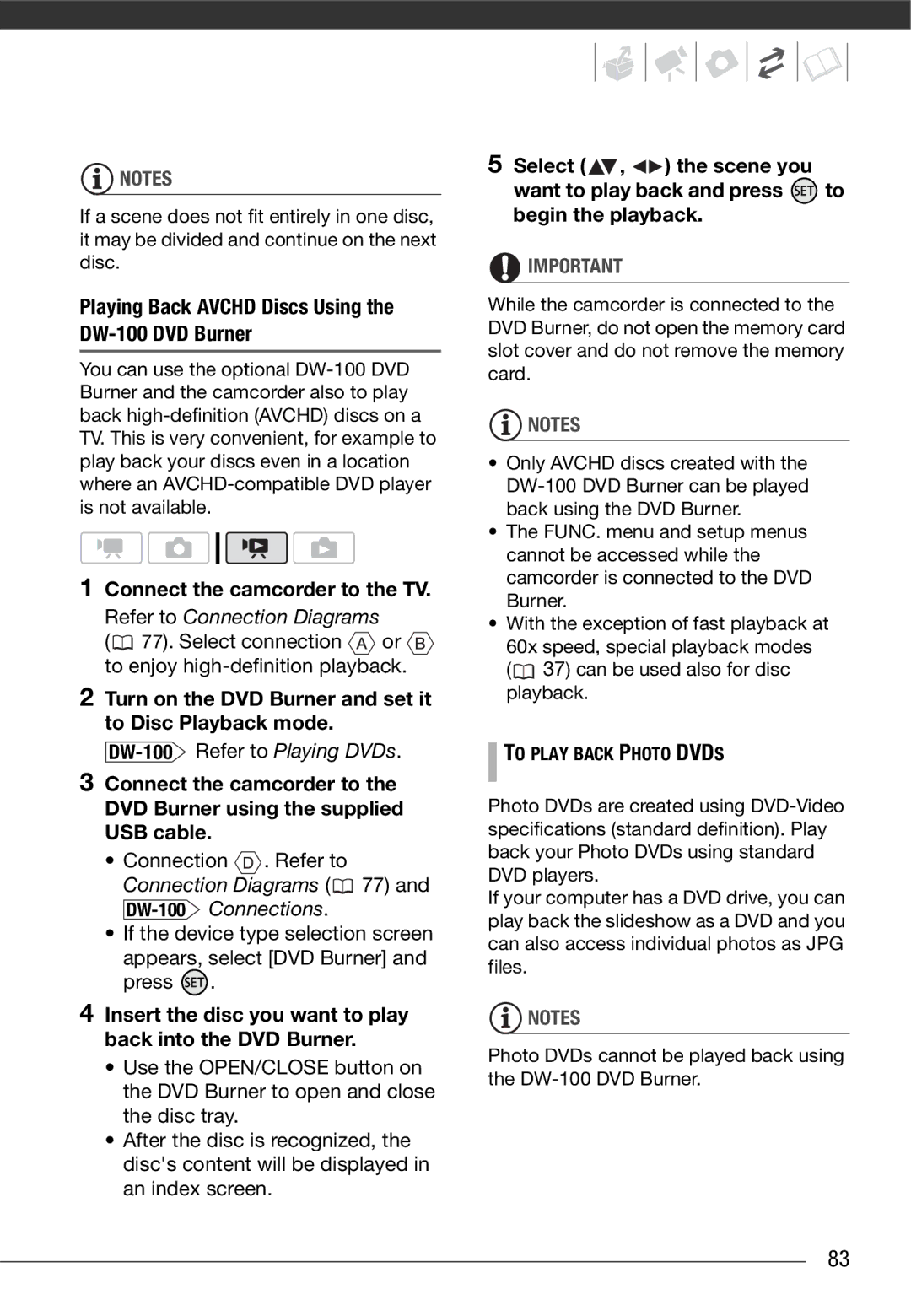 Cannon HG20 instruction manual Playing Back Avchd Discs Using the DW-100 DVD Burner, Connect the camcorder to the TV 