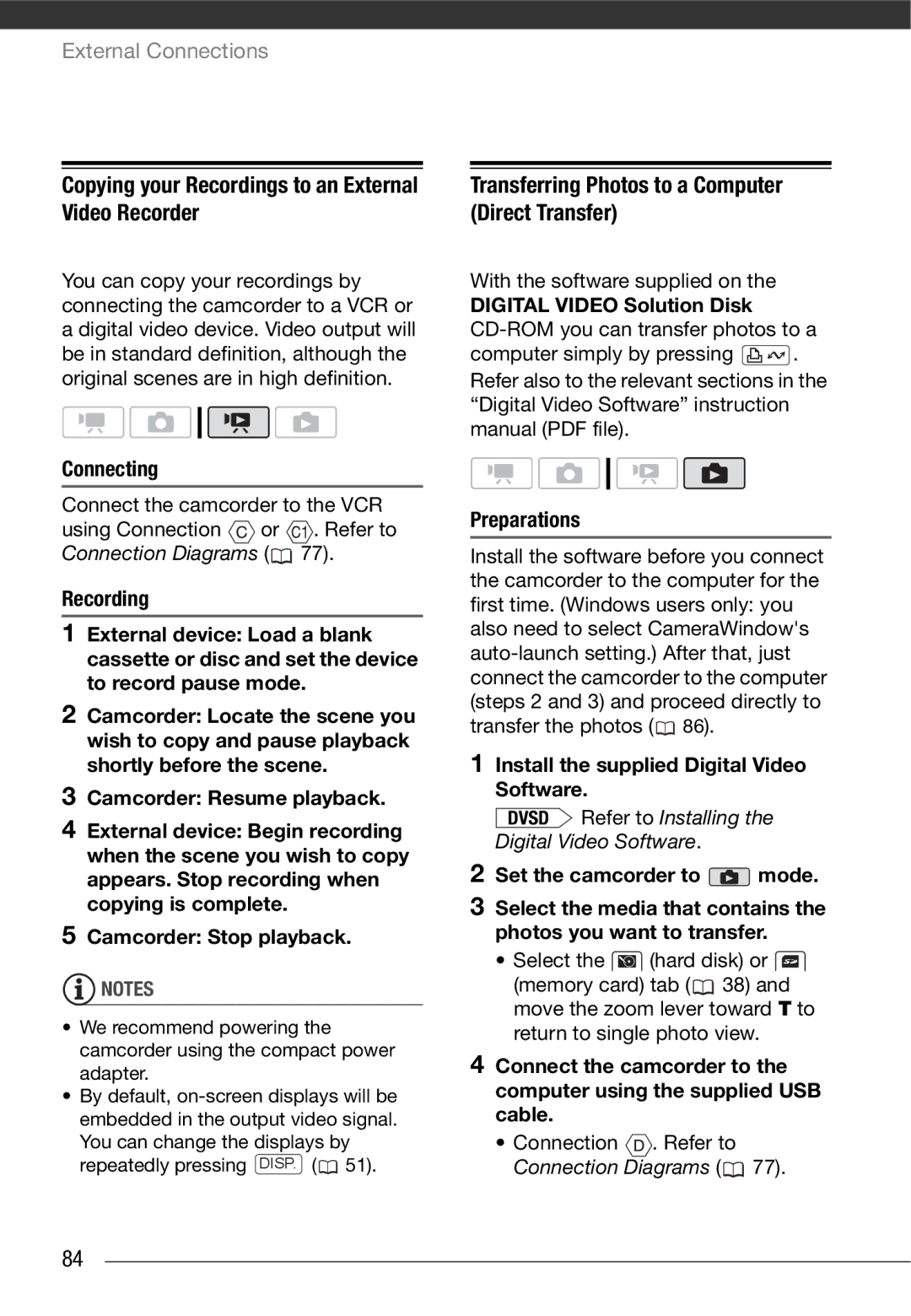 Cannon HG20 instruction manual Video Recorder Direct Transfer 