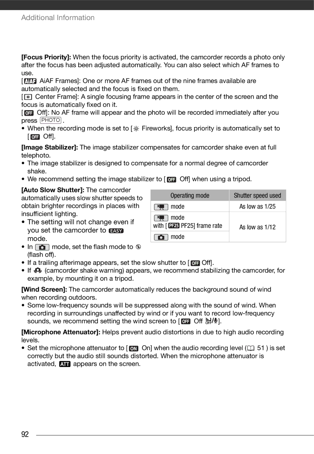 Cannon HG20 instruction manual Operating mode, Mode With, Activated, appears on the screen 