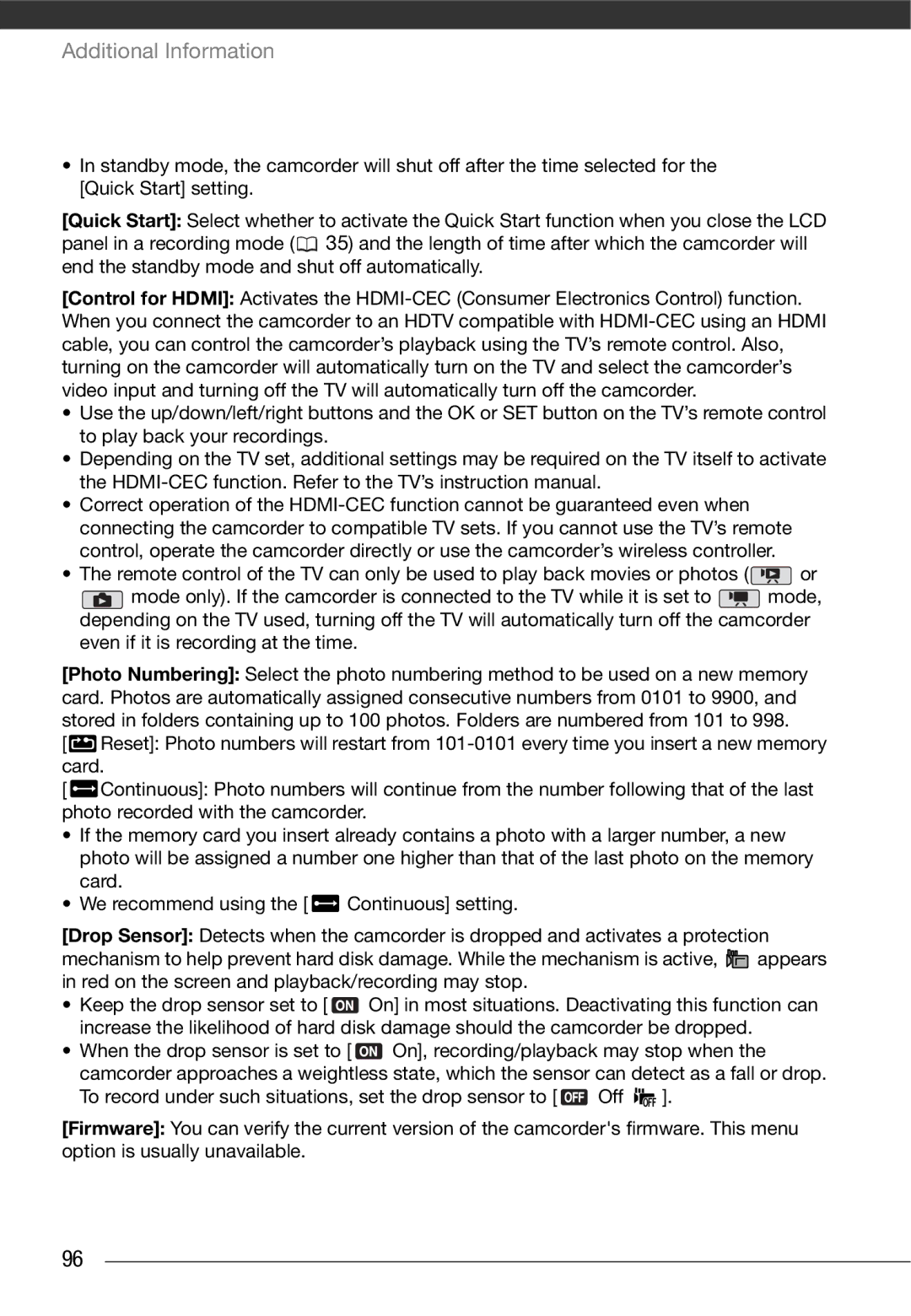 Cannon HG20 instruction manual Additional Information 