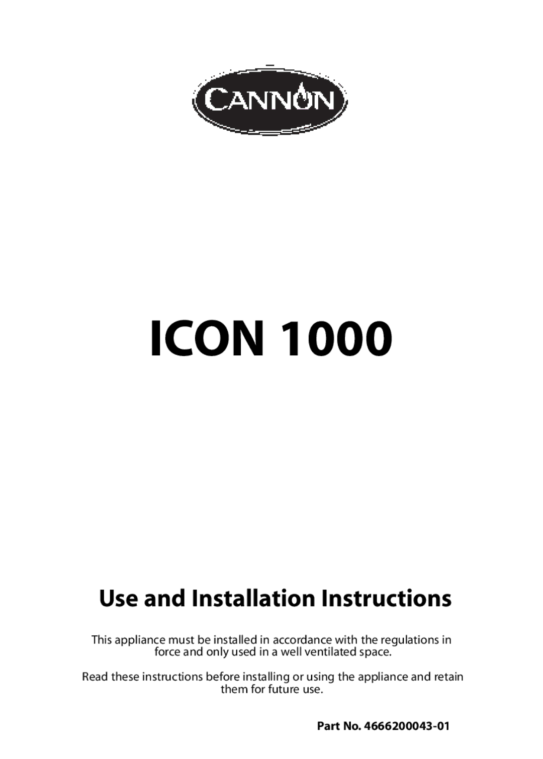 Cannon 10425G, ICON 1000 installation instructions Icon 