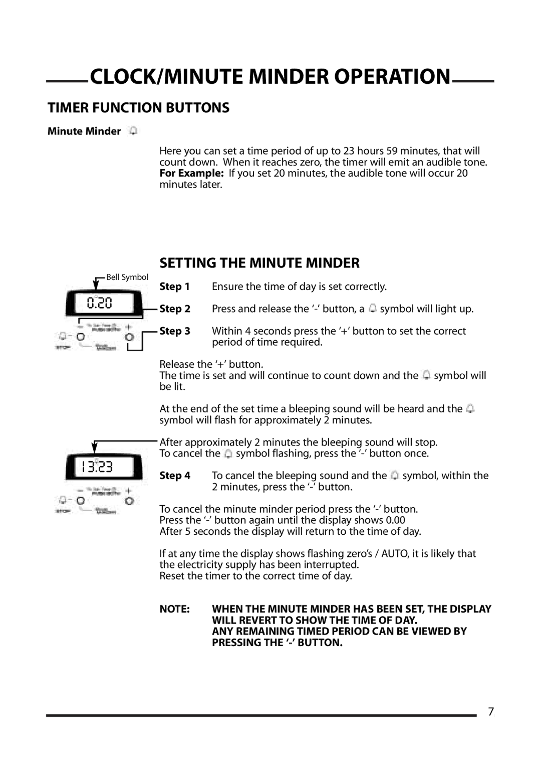 Cannon 10425G, ICON 1000 installation instructions Timer Function Buttons 