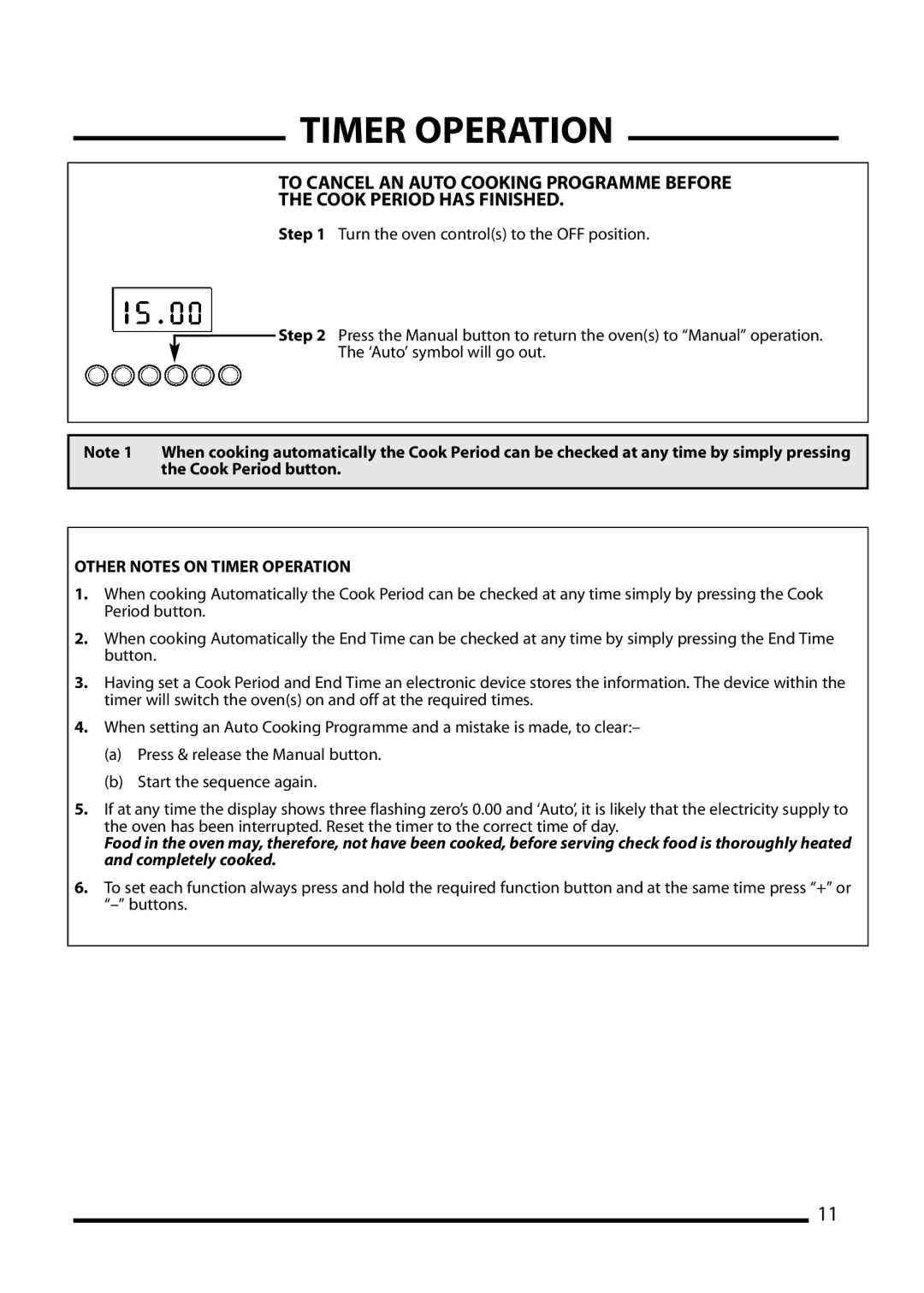 Cannon 10410G, ICON 600 installation instructions Other Notes on Timer Operation 