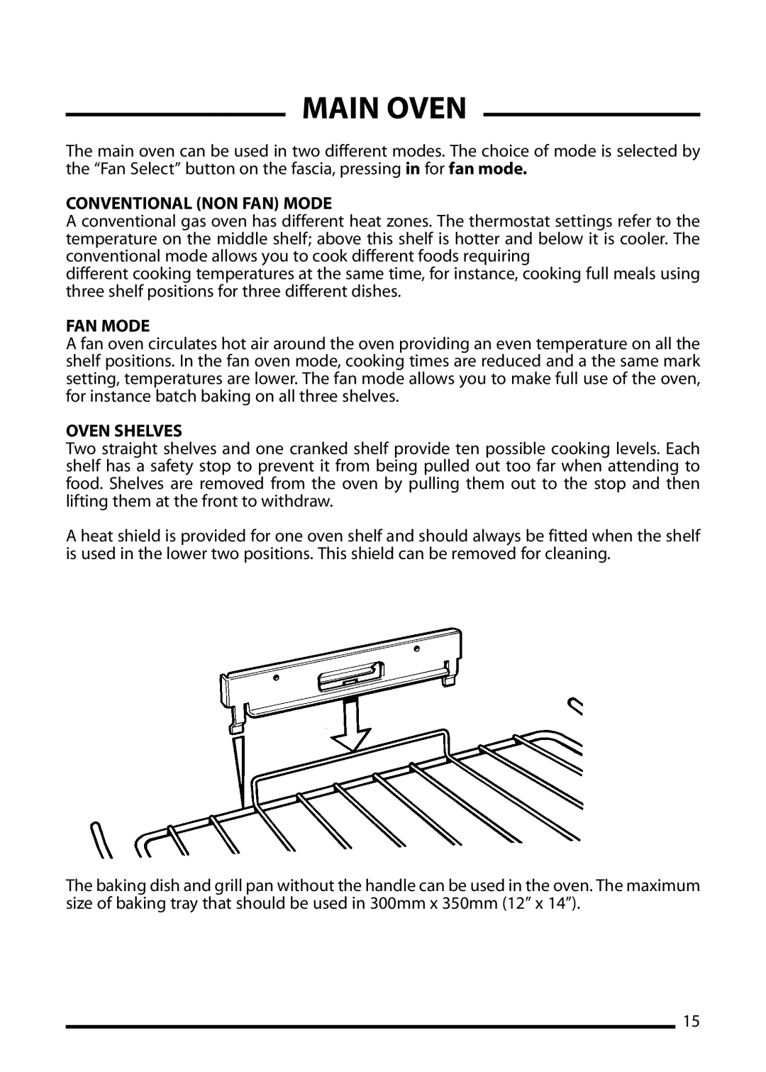 Cannon 10410G, ICON 600 installation instructions Main Oven, Conventional NON FAN Mode, Oven Shelves 