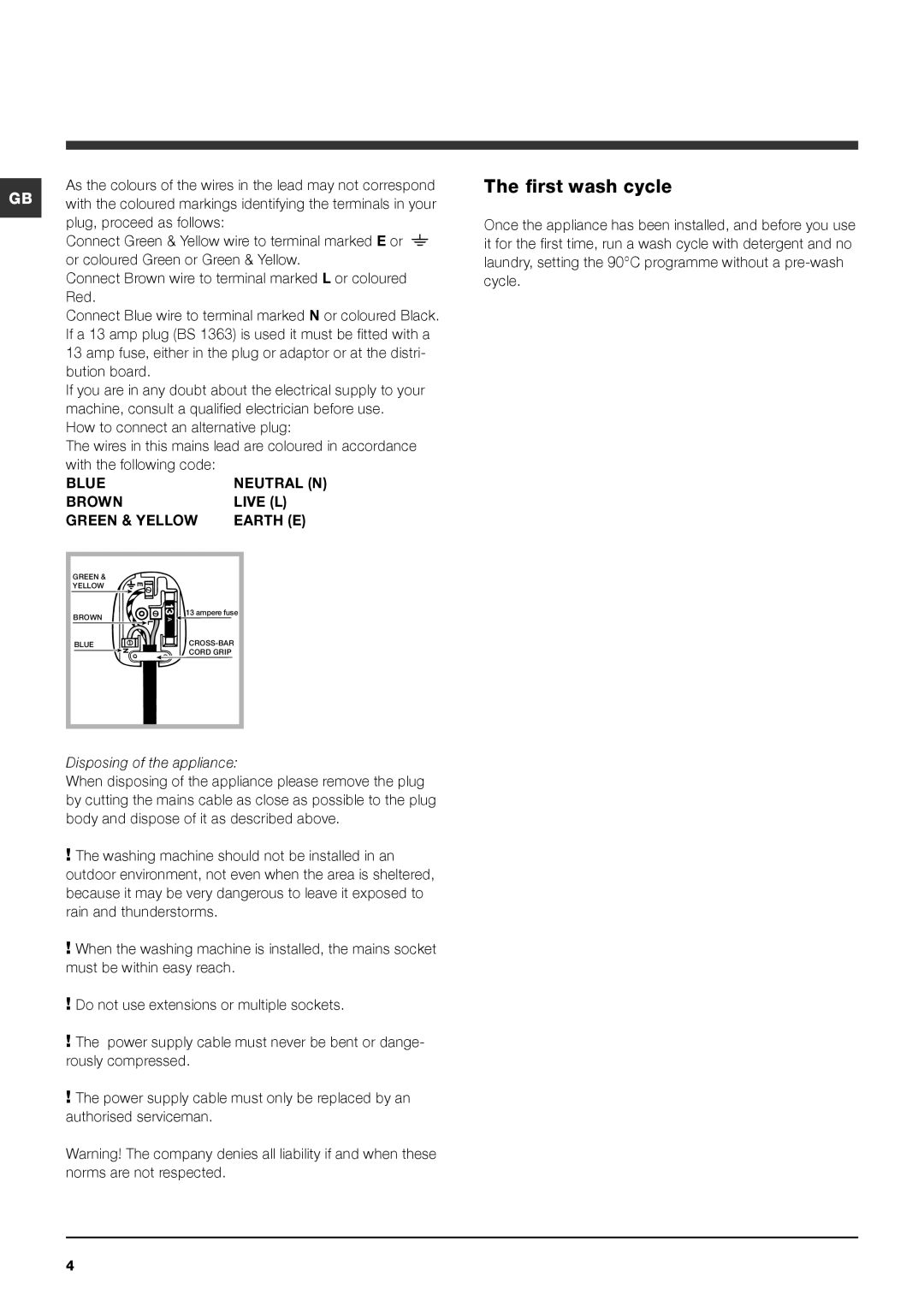 Cannon IWC manual First wash cycle, Disposing of the appliance 