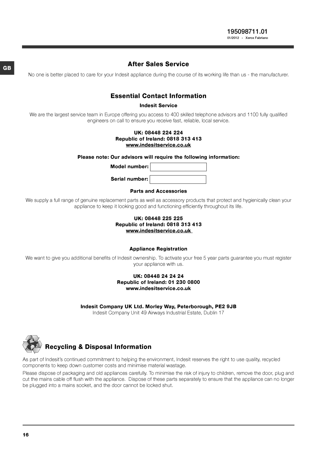 Cannon IWE manual 195098711.01, After Sales Service, Essential Contact Information, Recycling & Disposal Information 