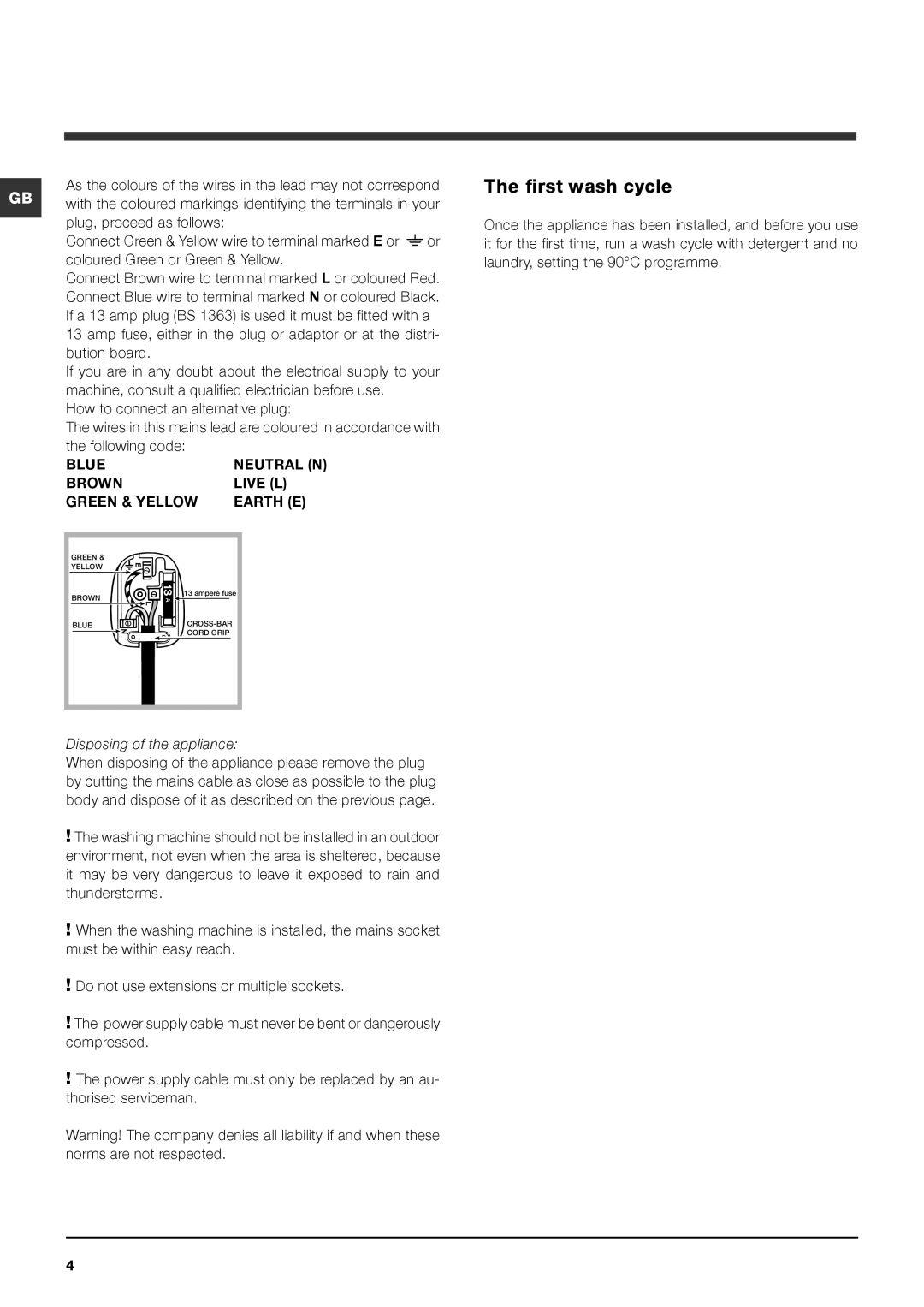 Cannon IWE manual First wash cycle, Bution board, Following code 