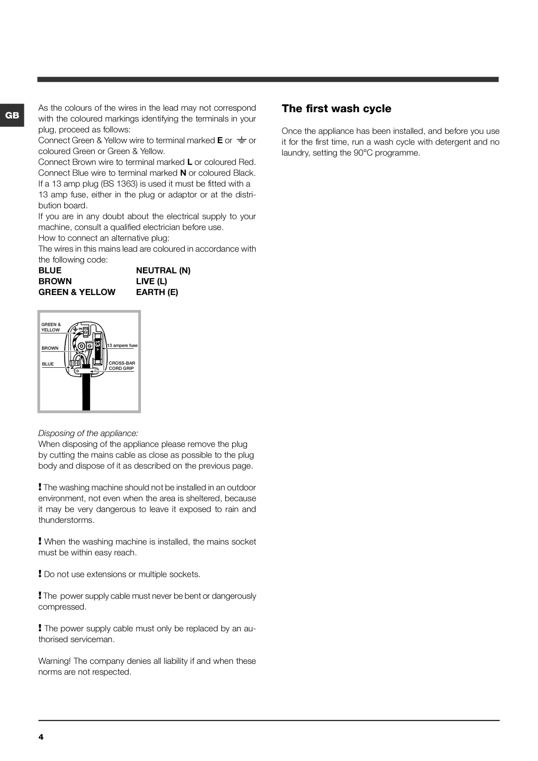 Cannon IWE manual First wash cycle, Bution board, Following code 