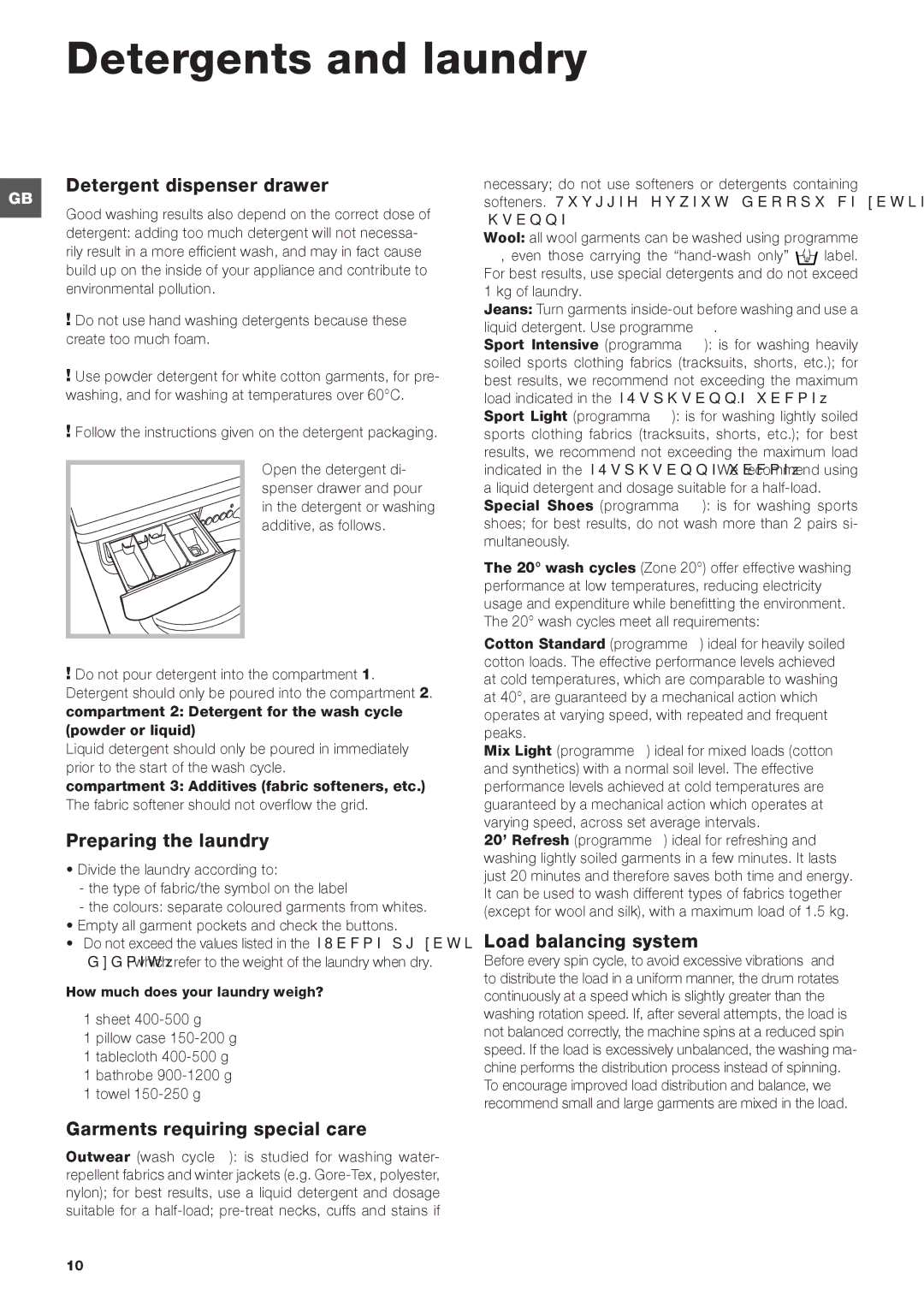 Cannon IWSC manual Detergents and laundry, Detergent dispenser drawer, Preparing the laundry, Load balancing system 