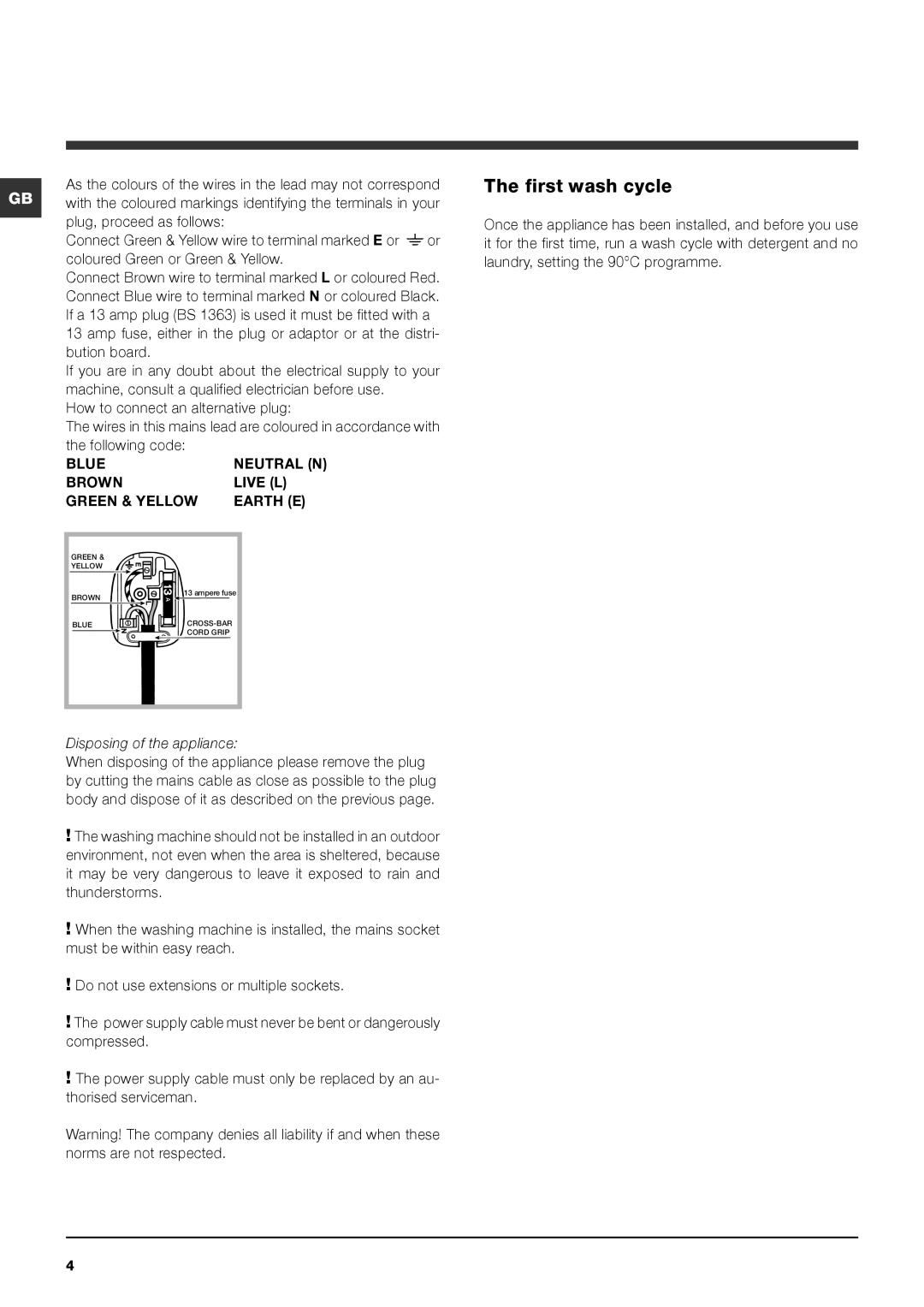 Cannon IWSC manual First wash cycle, Bution board, Following code, Disposing of the appliance 