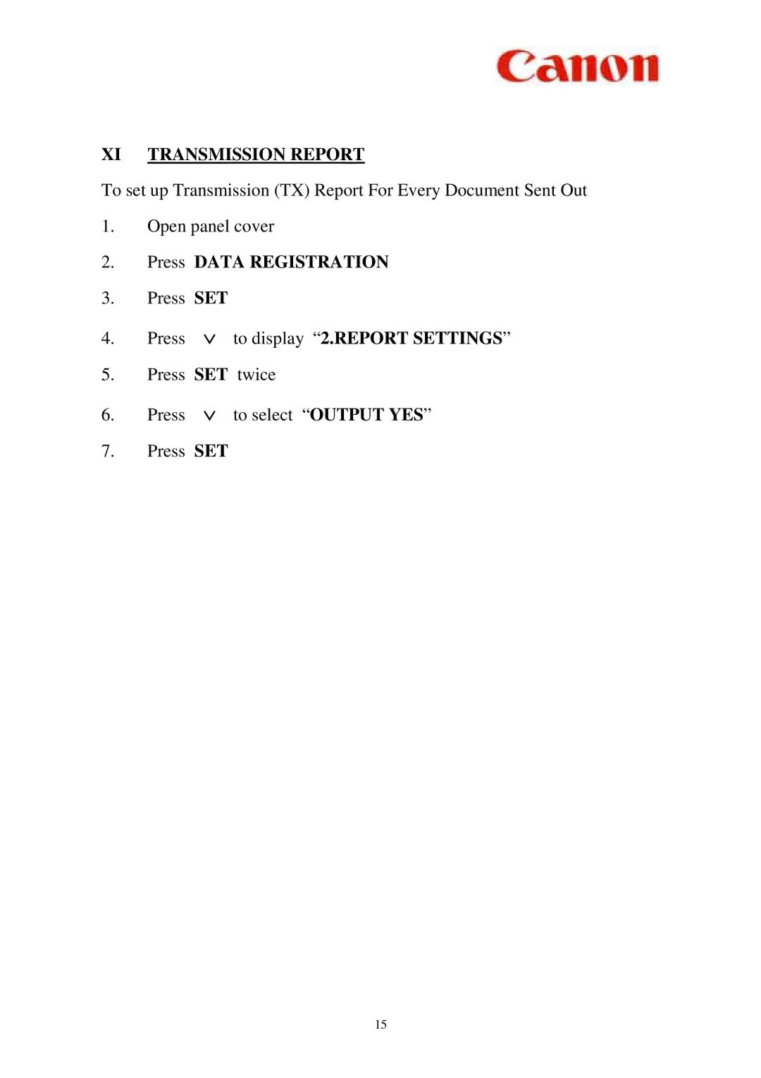 Cannon L350 manual XI Transmission Report, Press Data Registration 