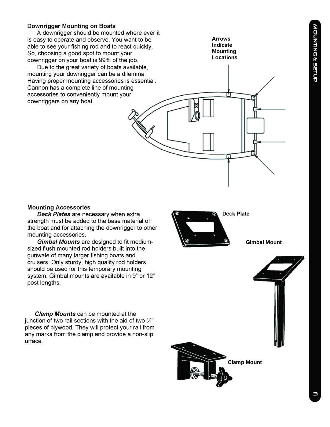 Cannon MAG 10HS, Mag 5 Hs, Mag 10ts owner manual Downrigger Mounting on Boats, Mounting Accessories 